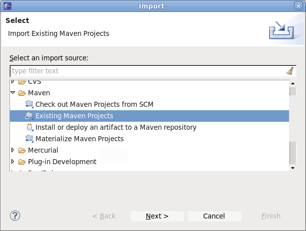 Select Maven existing projects