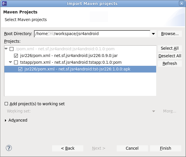 Select the projects to create